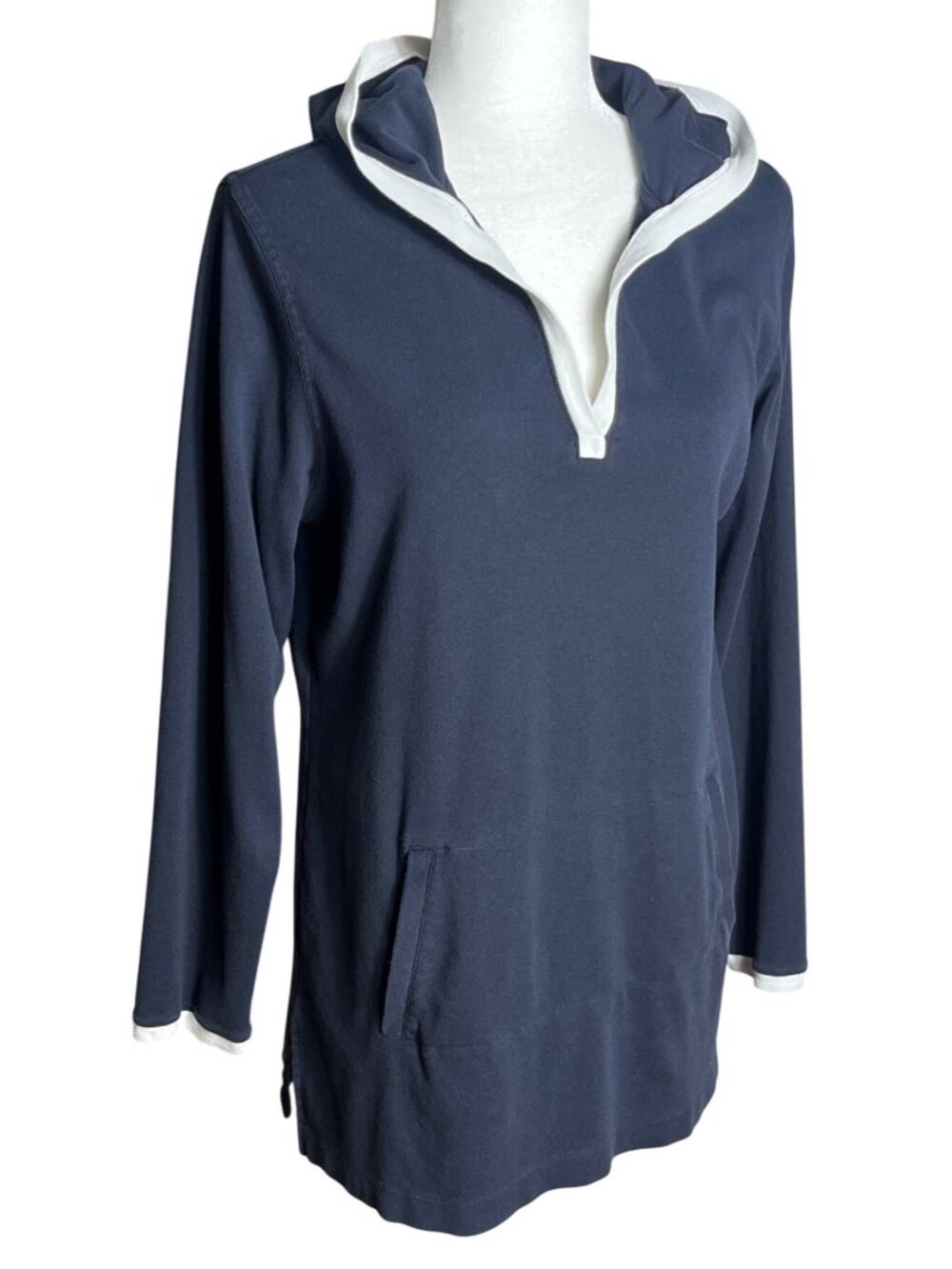 Lands End Black Tunic Pullover Hood Cotton Jersey Athleisure Layering Cozy Wom M